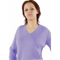 Women's V-Neck Pullover Cotton Fine Gauge Sweater - Lilac Purple